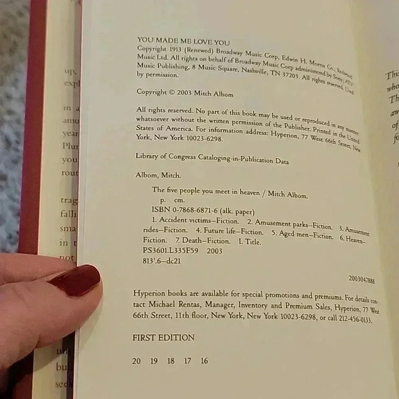 The Five People You Meet In Heaven Mitch Albom First Edition Hardcover NEW - Picture 4 of 5